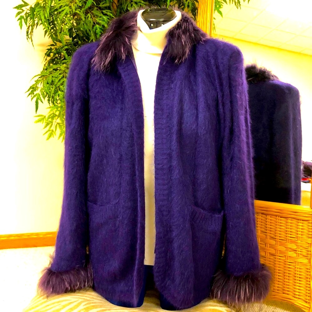 Connie A Lee Purple Angora w/Fur Trim Sweater